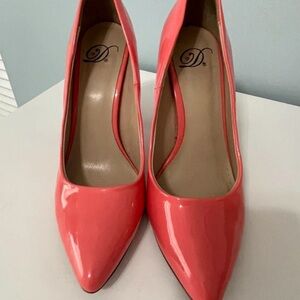 Delicious Coral Patent Pointed-Toe Heels